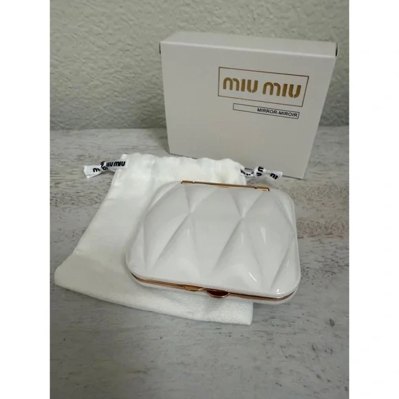 NIB Miu Miu White Quilted Compact Mirror